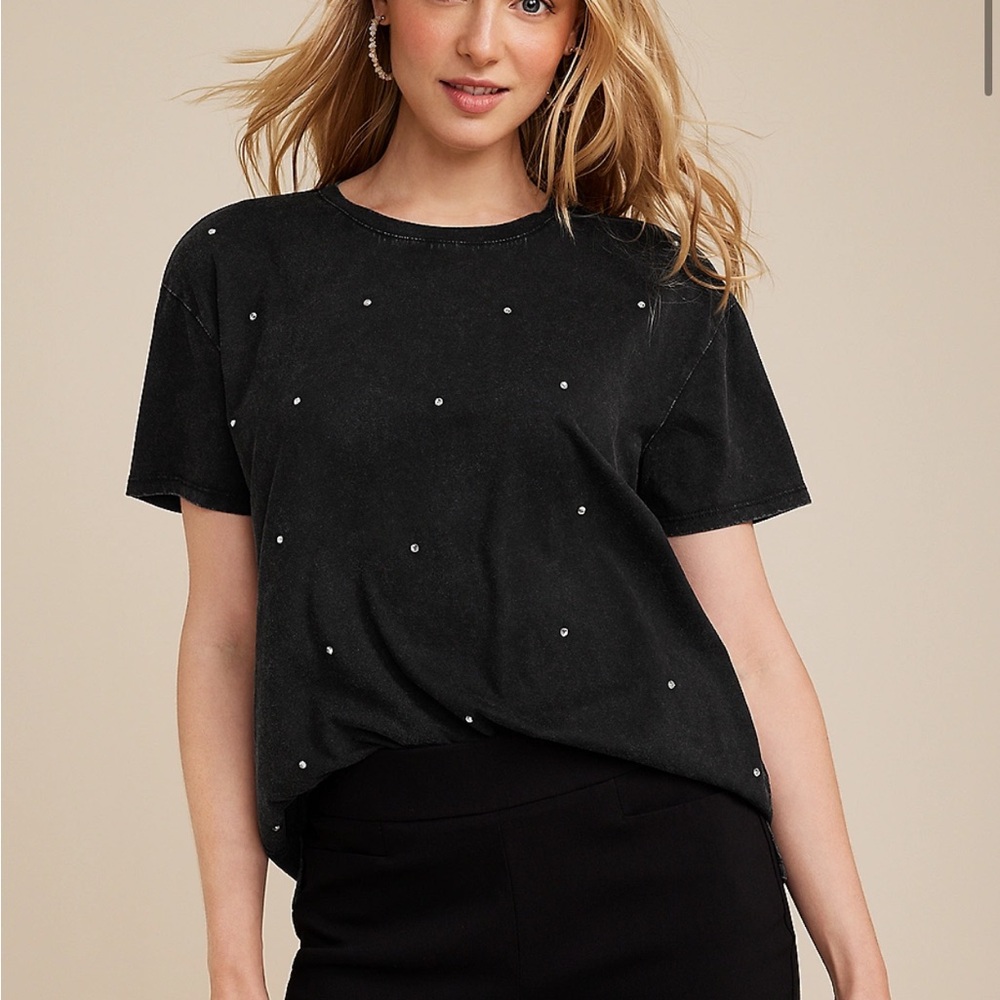 Edgely Maurices rhinestone embellished crew neck relaxed fit oversized acid tee